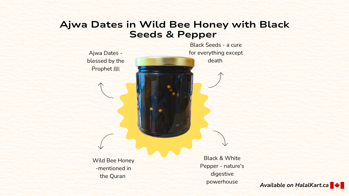 Ajwa Dates in Wild Bee Honey with Black Seeds & Pepper