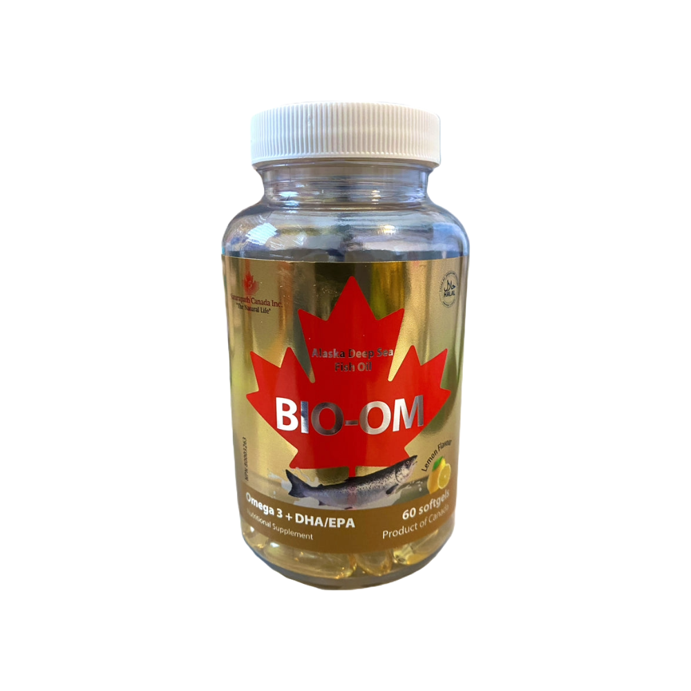BIO-OM Halal Omega-3 Fish Oil — Lemon Flavour | 60 Softgels | EPA DHA DPA | Heart & Brain Support | HalalKart.ca